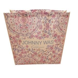 Johnny Was large vinyl pink floral shopping tote with ribbon handles. NEW